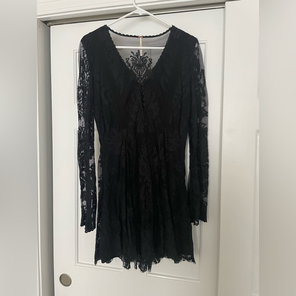 Free people black lace dress long sleeve